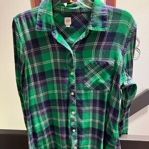 GAP Vibrant Green and Navy Soft  Plaid Flannel Shirt #224DO